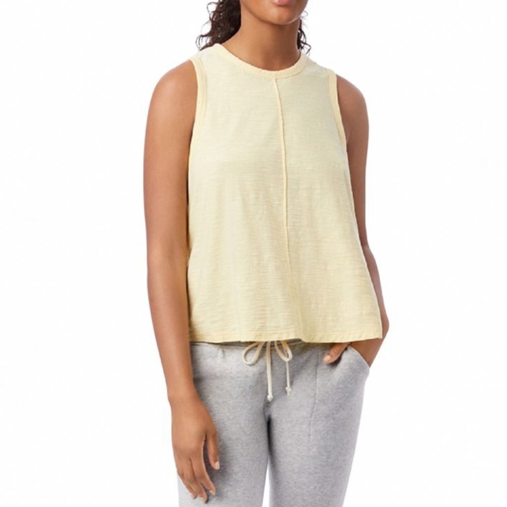 Women Tank Top Yellow Alternative Crewneck Sleeveless Seam Cotton Adrift Slub
